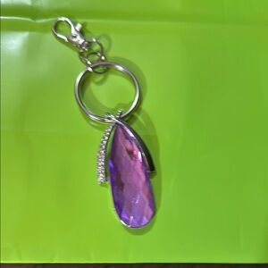 Purple Crystal Keychain with Silver Accents